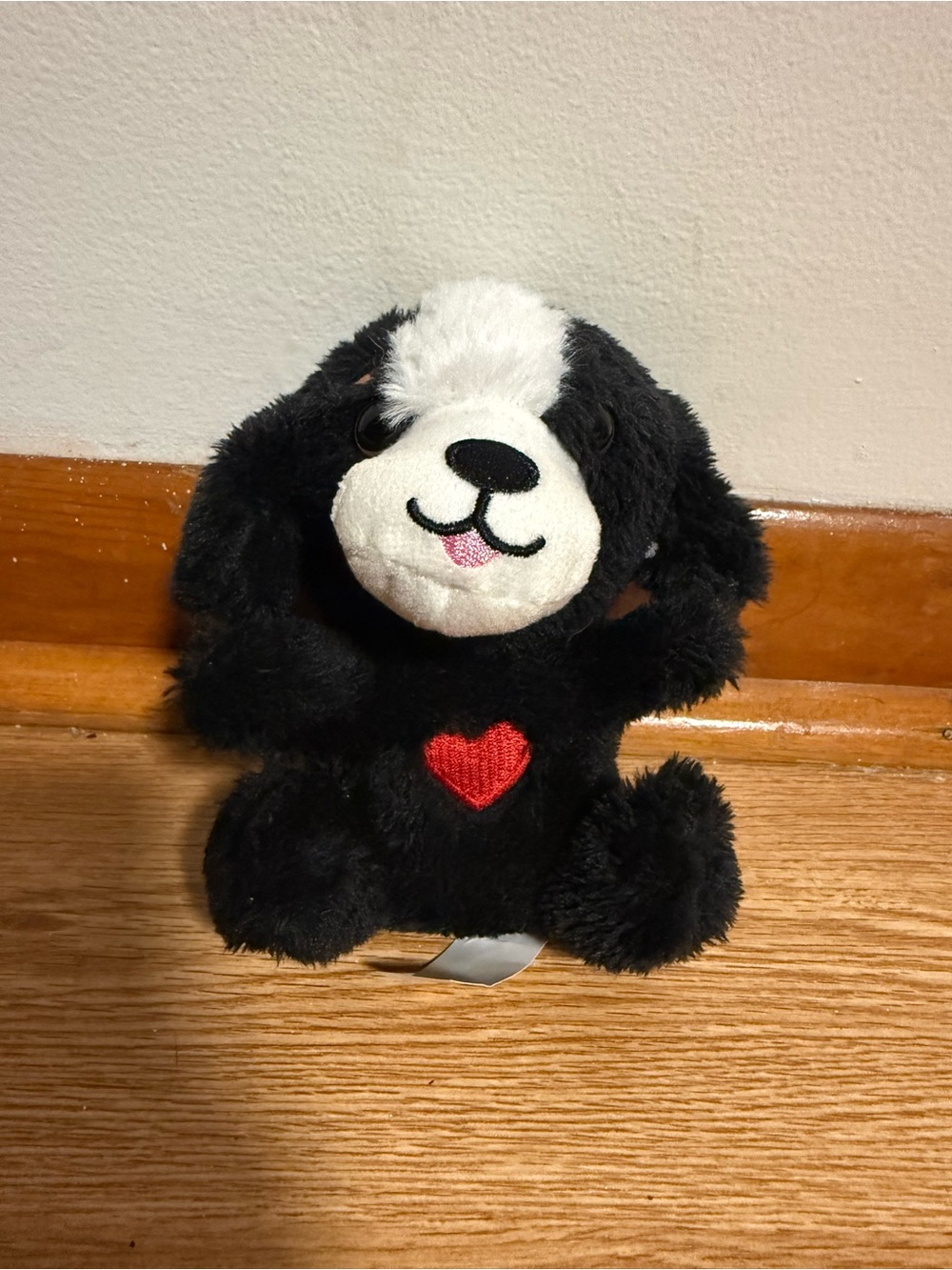 Tom's Toy International Black Puppy Dog Plush Stuffed Animal Red Heart White